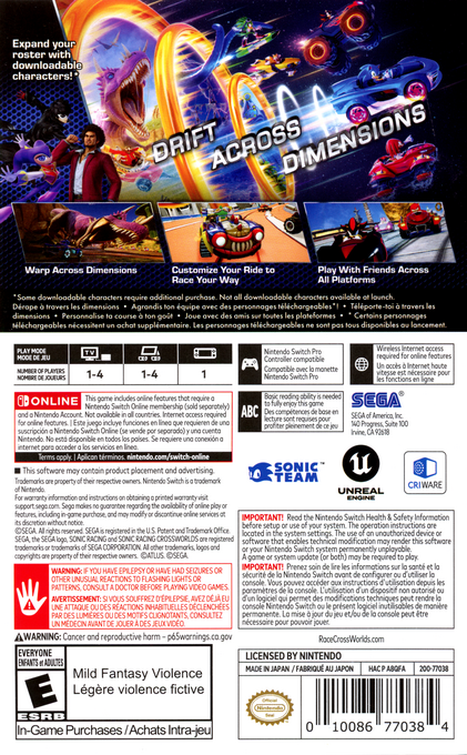 Sonic Racing : CrossWorlds - Dos