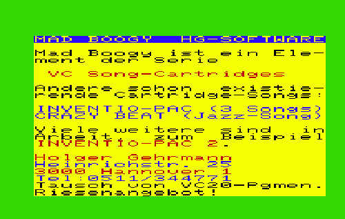 VC Song-Cartridge - The Mad Boogy