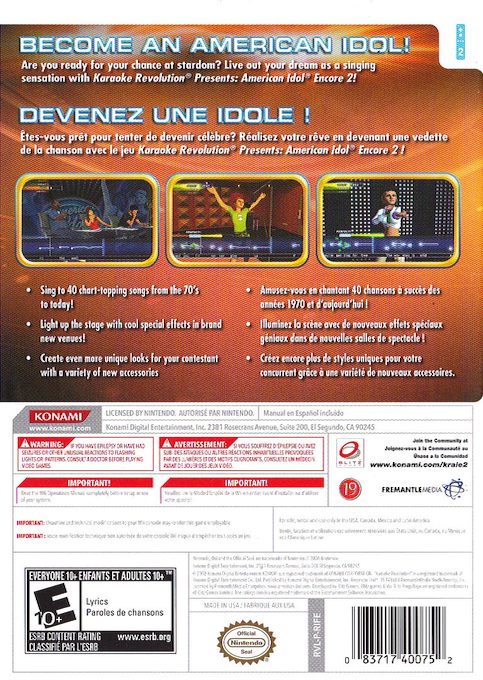Karaoke Revolution Presents American Idol Encore 2 dos