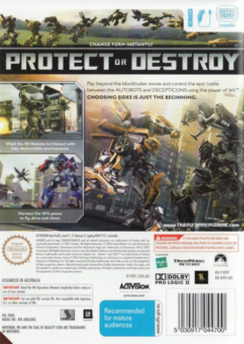 Transformers : Le jeu - Dos