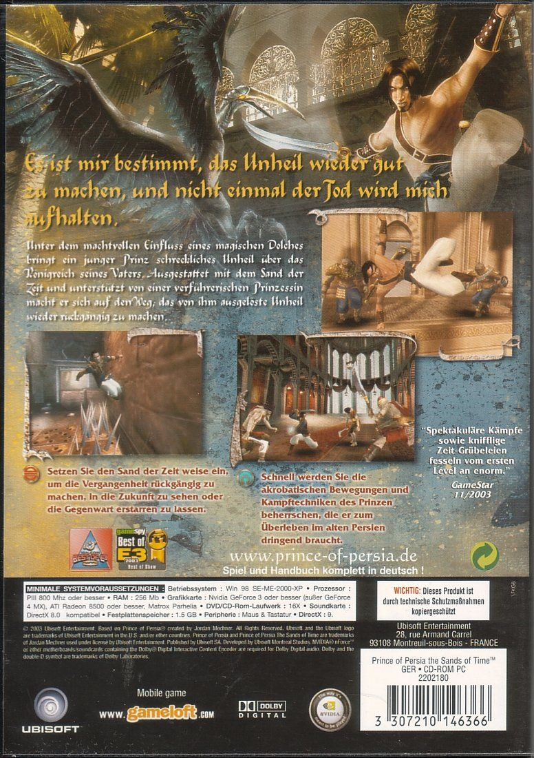 Prince of Persia : Les Sables du Temps - Dos