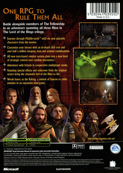 Le Seigneur Des Anneaux : Le Tiers Age - Dos