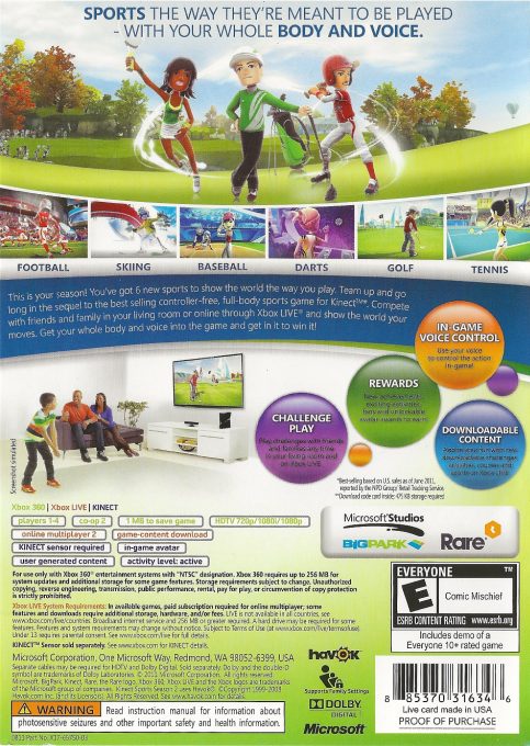 Kinect Sports Saison 2 dos