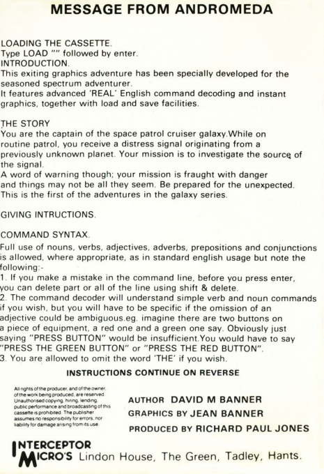 Message From Andromeda - Dos